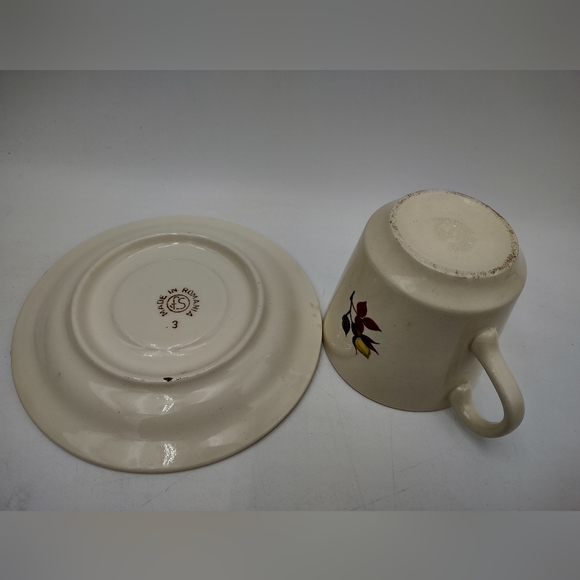 Vintage Faianta Sighisoara (FS) Romania Tea Cup & Saucer Ivory Autumn - Picture 7 of 8